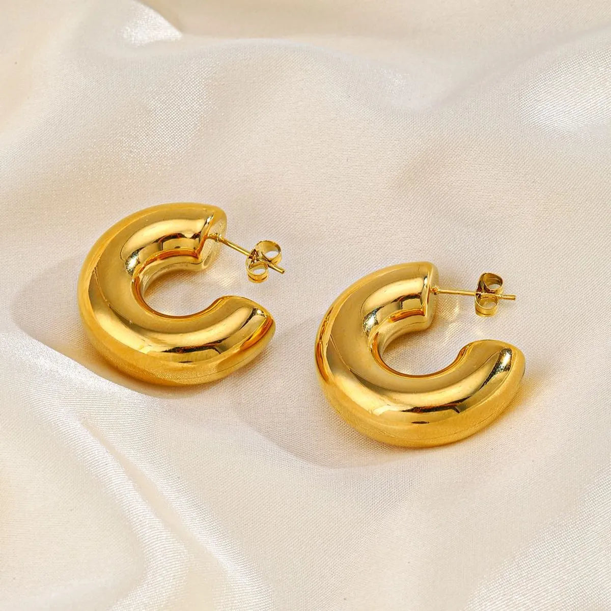 1 Pair Casual Hip-hop C Shape Plating Stainless Steel 18k Gold Plated Ear Studs