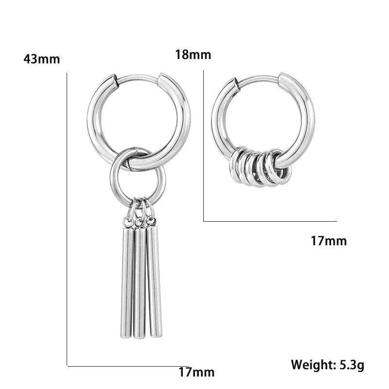 1 Pair Casual Hip-Hop Cool Style Solid Color Asymmetrical Polishing 304 Stainless Steel Drop Earrings