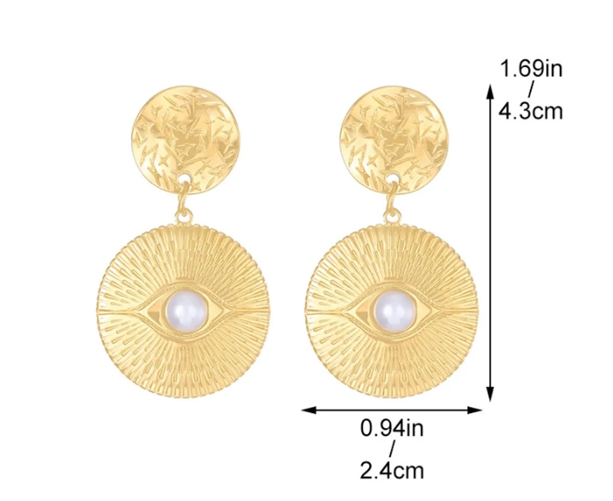 1 Pair Casual Hip-Hop Round Devil'S Eye Titanium Steel Artificial Pearls 18K Gold Plated Drop Earrings