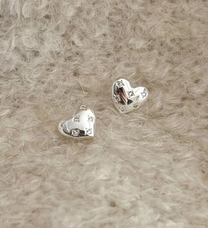 1 Pair Casual Korean Style Heart Shape Plating Inlay Sterling Silver Zircon Ear Studs