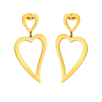 1 Pair Casual Korean Style Heart Shape Plating Titanium Steel 18k Gold Plated Drop Earrings