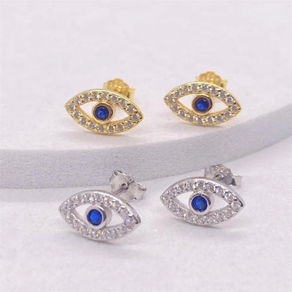 1 Pair Casual Lady Devil's Eye Inlay Sterling Silver Zircon Ear Studs