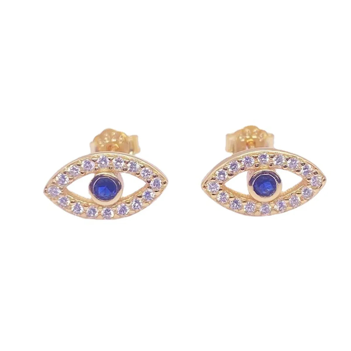 1 Pair Casual Lady Devil's Eye Inlay Sterling Silver Zircon Ear Studs