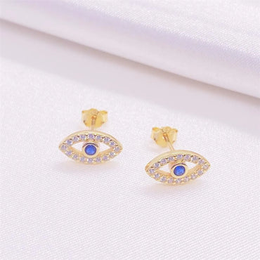 1 Pair Casual Lady Devil's Eye Inlay Sterling Silver Zircon Ear Studs