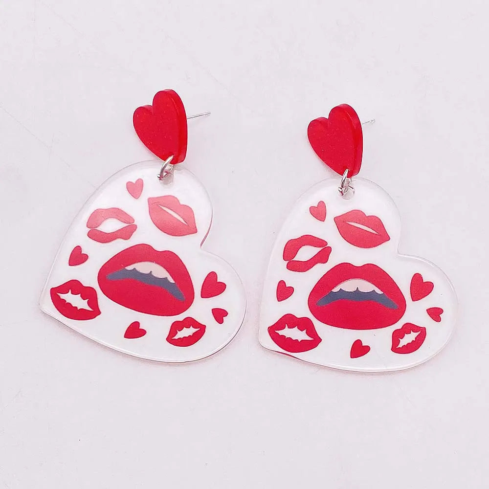 1 Pair Casual Lady Lips Heart Shape Arylic Drop Earrings