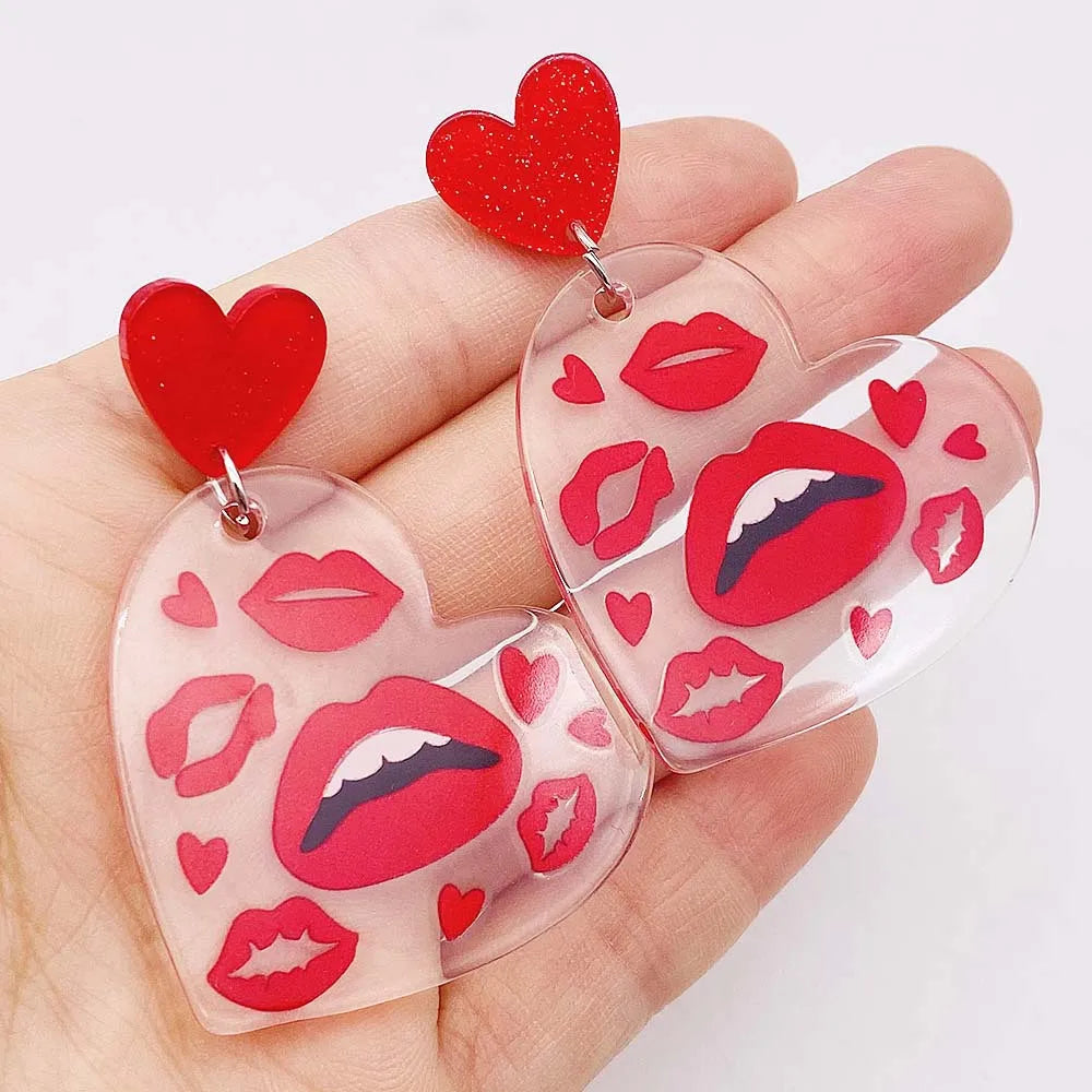 1 Pair Casual Lady Lips Heart Shape Arylic Drop Earrings