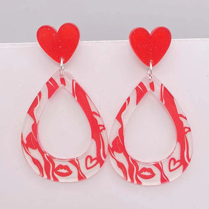 1 Pair Casual Lady Lips Heart Shape Arylic Drop Earrings