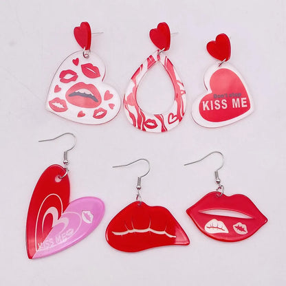 1 Pair Casual Lady Lips Heart Shape Arylic Drop Earrings