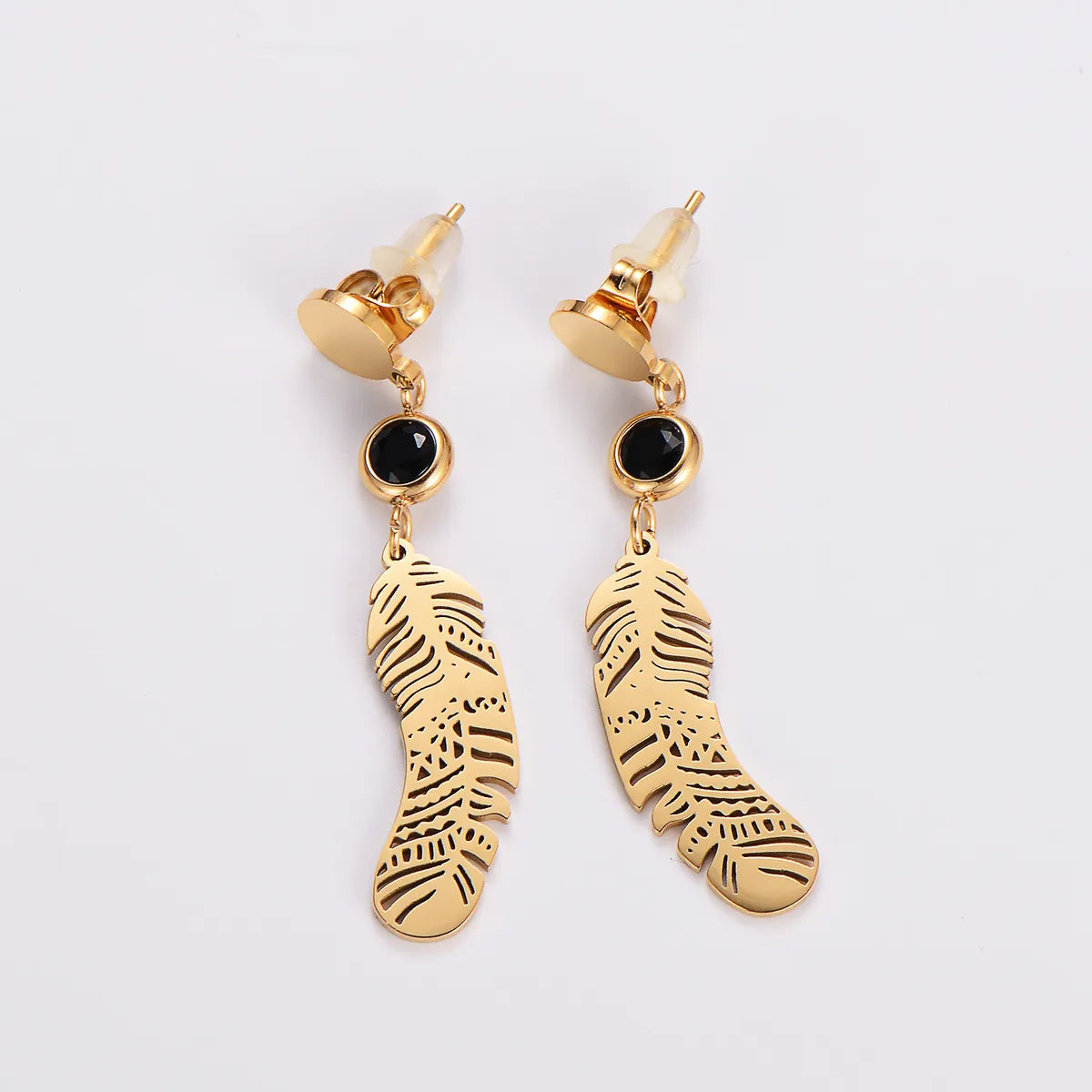 1 Pair Casual Leaves Plating Stainless Steel Zircon 18k Gold Plated Drop Earrings