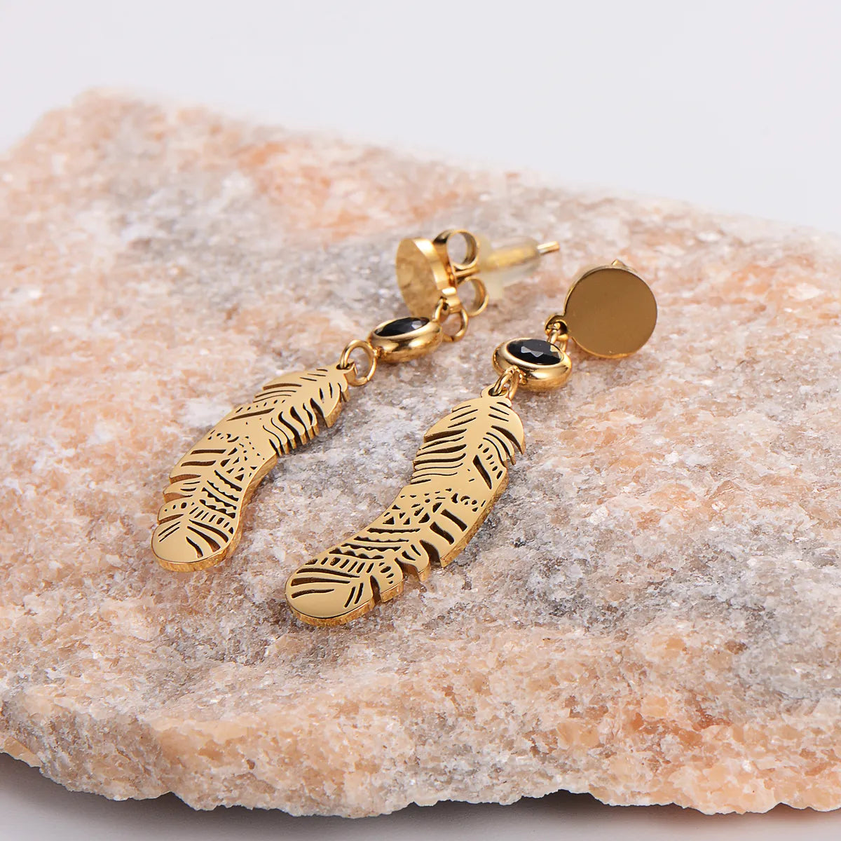 1 Pair Casual Leaves Plating Stainless Steel Zircon 18k Gold Plated Drop Earrings