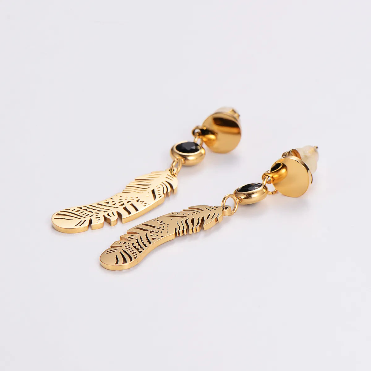 1 Pair Casual Leaves Plating Stainless Steel Zircon 18k Gold Plated Drop Earrings