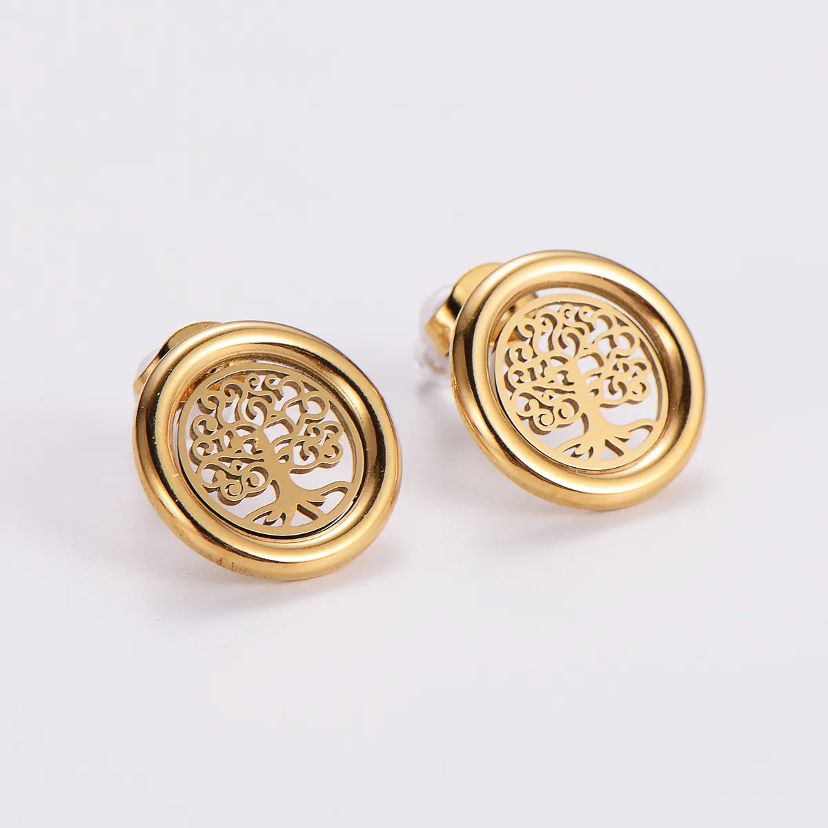 1 Pair Casual Life Tree Plating Stainless Steel 18k Gold Plated Ear Studs