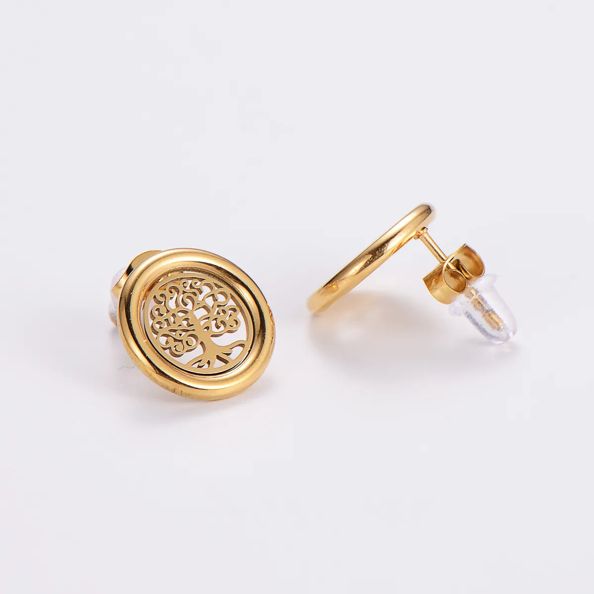 1 Pair Casual Life Tree Plating Stainless Steel 18k Gold Plated Ear Studs