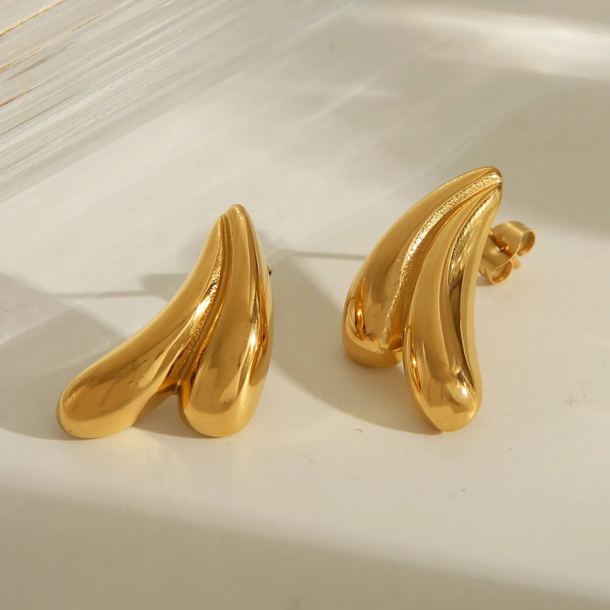 1 Pair Casual Luxurious Water Droplets Wings 304 Stainless Steel 18K Gold Plated Ear Studs