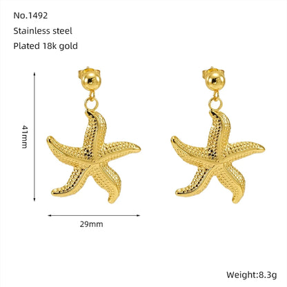 1 Pair Casual Marine Style Simple Style Starfish Shell Polishing 304 Stainless Steel 18K Gold Plated Drop Earrings