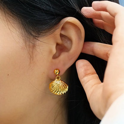 1 Pair Casual Marine Style Simple Style Starfish Shell Polishing 304 Stainless Steel 18K Gold Plated Drop Earrings