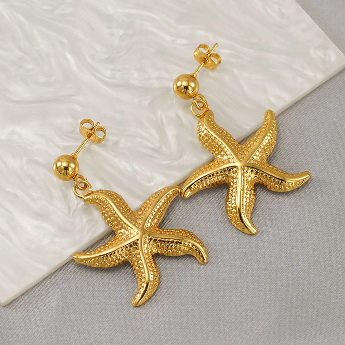 1 Pair Casual Marine Style Simple Style Starfish Shell Polishing 304 Stainless Steel 18K Gold Plated Drop Earrings