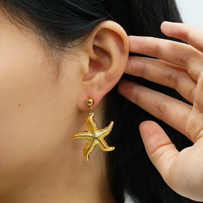 1 Pair Casual Marine Style Simple Style Starfish Shell Polishing 304 Stainless Steel 18K Gold Plated Drop Earrings