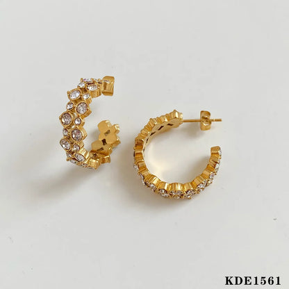 1 Pair Casual Modern Style C Shape Plating Inlay 304 Stainless Steel Zircon 16K Gold Plated White Gold Plated Gold Plated Ear Studs