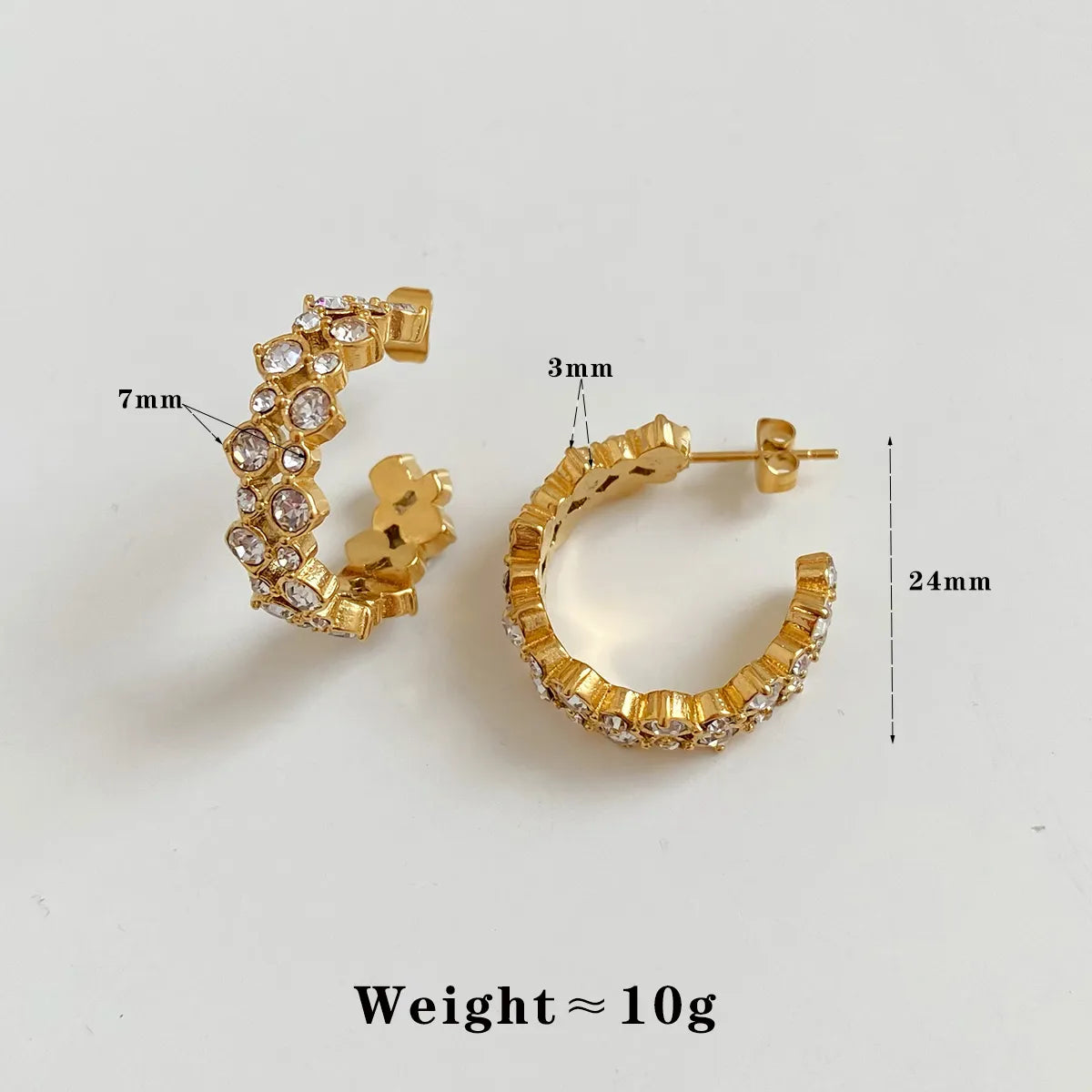 1 Pair Casual Modern Style C Shape Plating Inlay 304 Stainless Steel Zircon 16K Gold Plated White Gold Plated Gold Plated Ear Studs