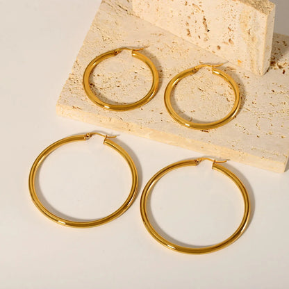 1 Pair Casual Modern Style Circle Plating Stainless Steel 18k Gold Plated Hoop Earrings