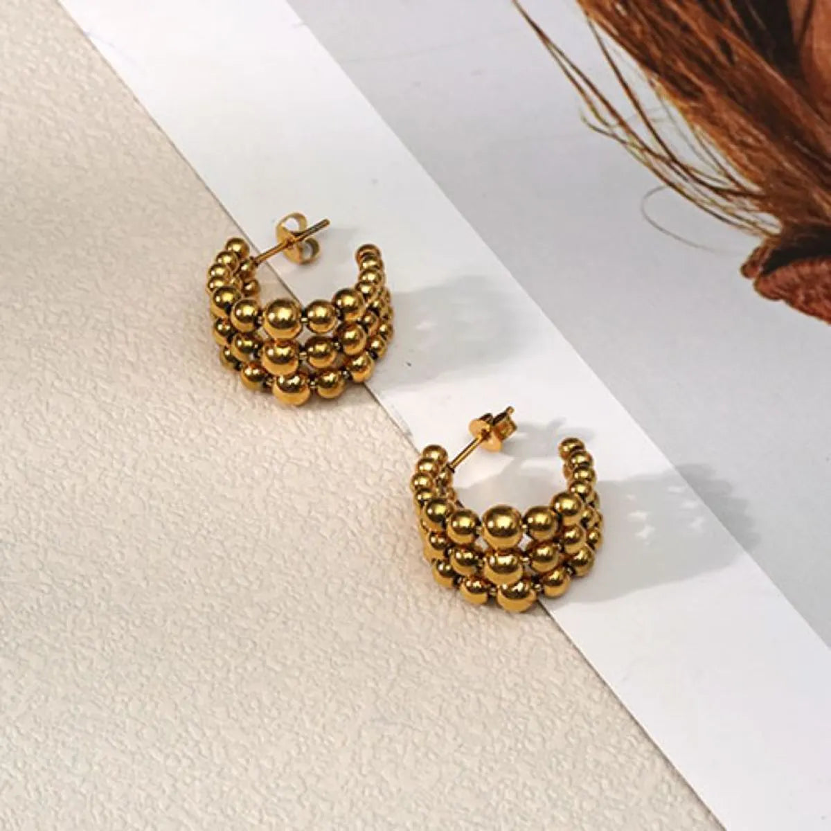 1 Pair Casual Modern Style Classic Style C Shape Plating Stainless Steel 14k Gold Plated Earrings