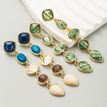 1 Pair Casual Modern Style Classic Style Oval Inlay Alloy Resin 18K Gold Plated Drop Earrings