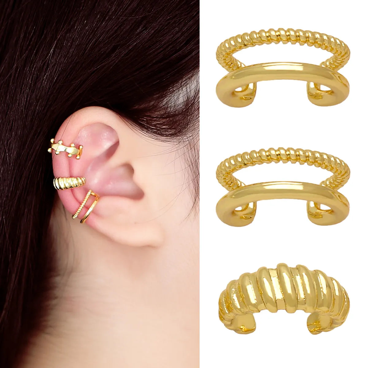 1 Pair Casual Modern Style Geometric Plating Copper 18k Gold Plated Ear Cuffs