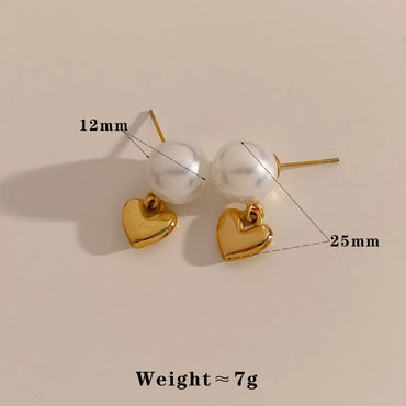 1 Pair Casual Modern Style Heart Shape Plating Inlay 304 Stainless Steel Artificial Pearls 16K Gold Plated White Gold Plated Gold Plated Drop Earrings