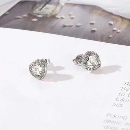 1 Pair Casual Modern Style Heart Shape Plating Inlay Titanium Steel Zircon 18K Gold Plated Ear Studs