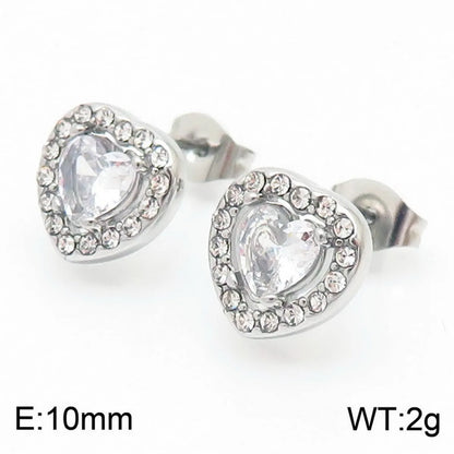 1 Pair Casual Modern Style Heart Shape Plating Inlay Titanium Steel Zircon 18K Gold Plated Ear Studs