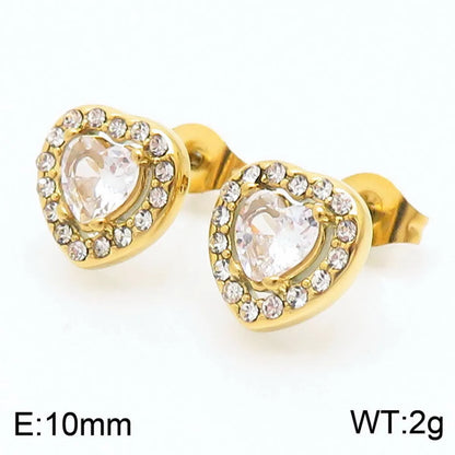 1 Pair Casual Modern Style Heart Shape Plating Inlay Titanium Steel Zircon 18K Gold Plated Ear Studs