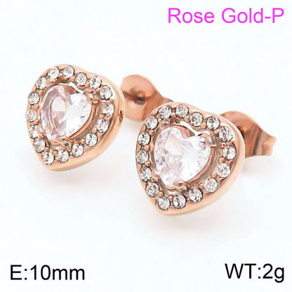 1 Pair Casual Modern Style Heart Shape Plating Inlay Titanium Steel Zircon 18K Gold Plated Ear Studs