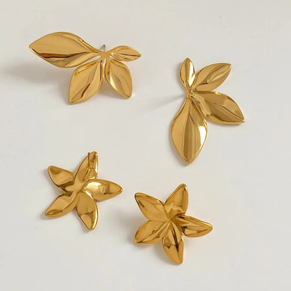 1 Pair Casual Modern Style Leaves Flower Plating 304 Stainless Steel 16K Gold Plated White Gold Plated Gold Plated Ear Studs