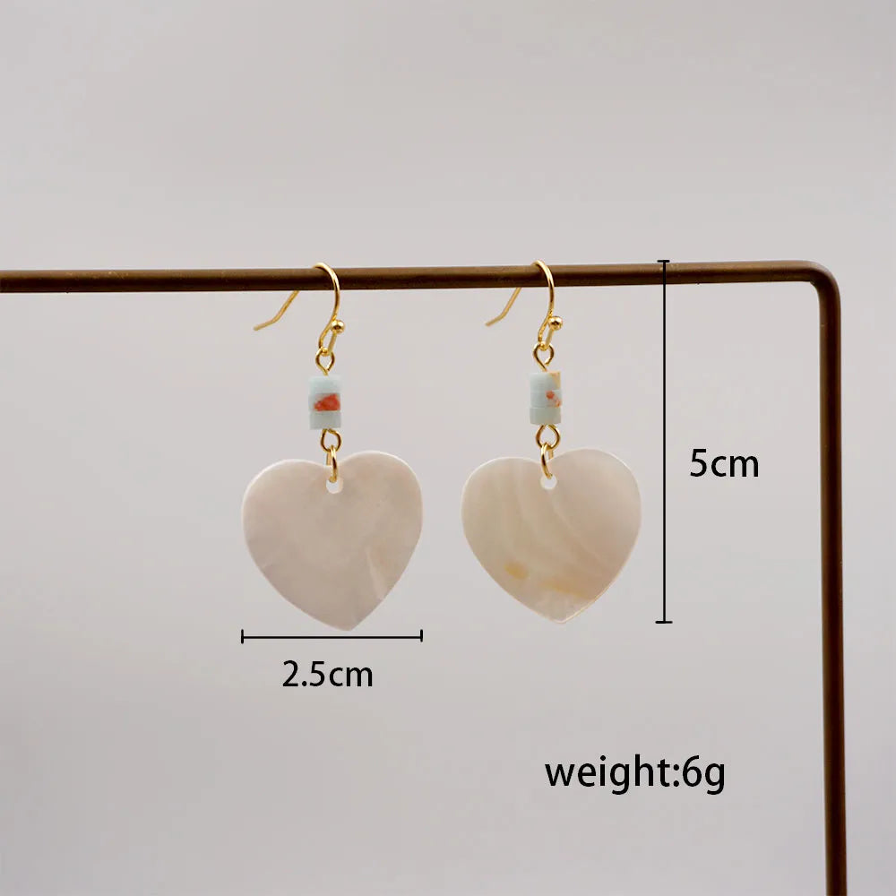 1 Pair Casual Modern Style Simple Style Heart Shape Handmade Shell Drop Earrings