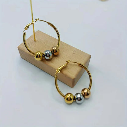 1 Pair Casual Modern Style Streetwear Round Stainless Steel Gold Plated Earrings