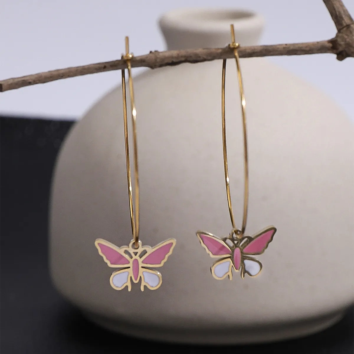 1 Pair Casual Moon Butterfly Plating Stainless Steel Gold Plated Drop Earrings