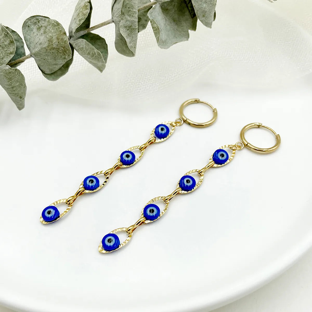 1 Pair Casual Novelty Streetwear Eye Enamel Stainless Steel Gold Plated Drop Earrings