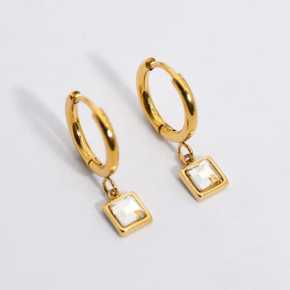 1 Pair Casual Oval Heart Shape Rectangle Enamel Plating Inlay 304 Stainless Steel Zircon Drop Earrings