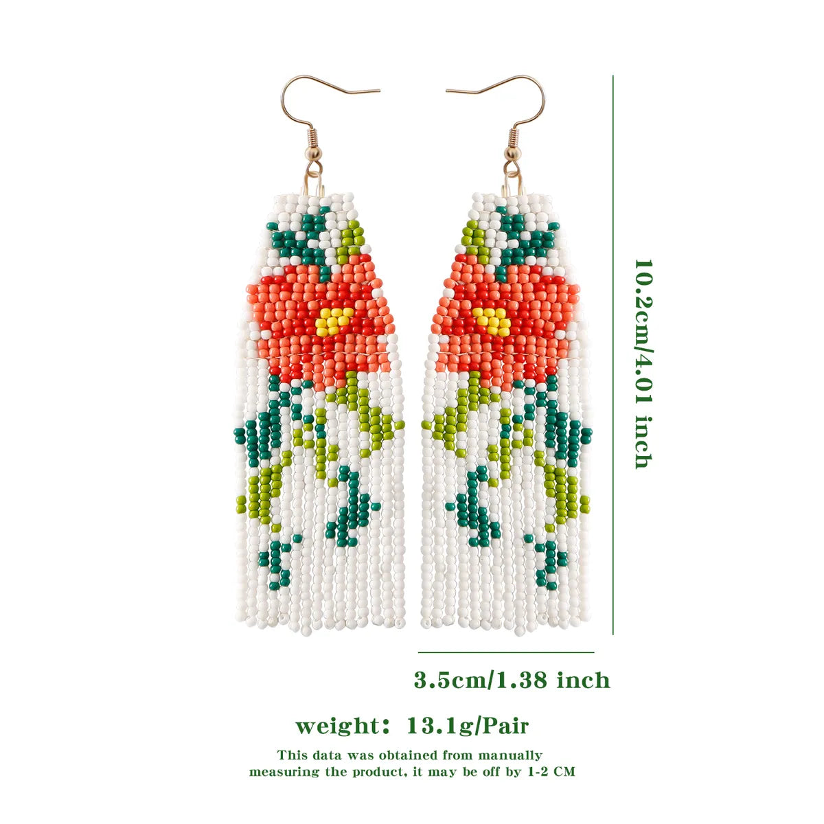 1 Pair Casual Pastoral Flower Beaded Handmade Tassel Seed Bead Drop Earrings