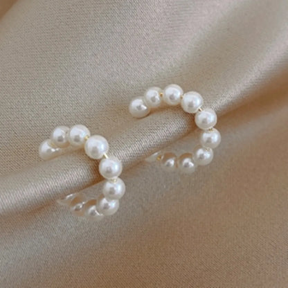 1 Pair Casual Pearl Beaded Plating Alloy Ear Clips