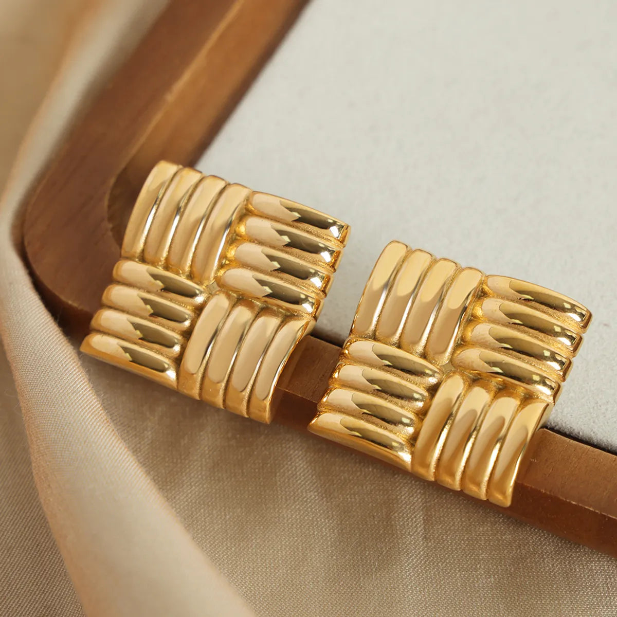 1 Pair Casual Punk Simple Style Square Plating Carving Titanium Steel 18k Gold Plated Ear Studs