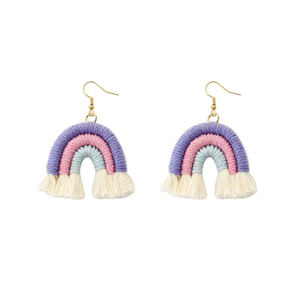 1 Pair Casual Rainbow Cloth Handmade Tassel Women's Drop Earrings