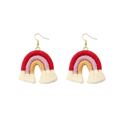 1 Pair Casual Rainbow Cloth Handmade Tassel Women's Drop Earrings