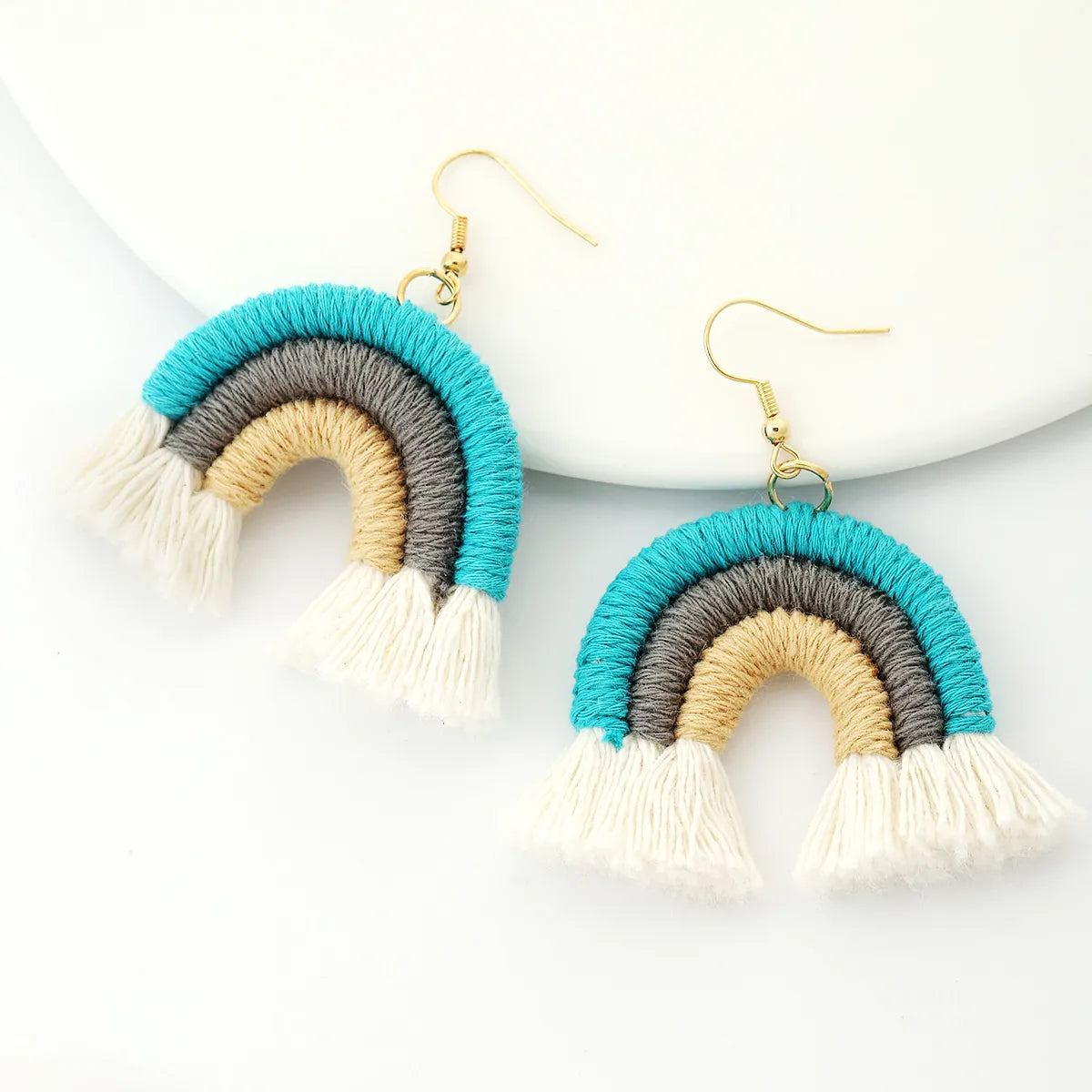 1 Pair Casual Rainbow Cloth Handmade Tassel Women's Drop Earrings