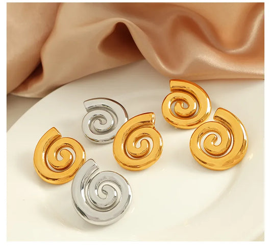 1 Pair Casual Retro Classic Style Swirl Pattern Polishing Plating 304 Stainless Steel 18K Gold Plated Ear Studs