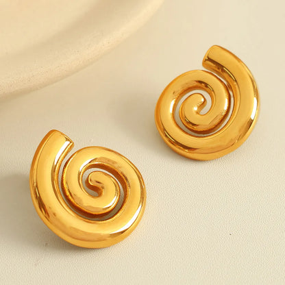 1 Pair Casual Retro Classic Style Swirl Pattern Polishing Plating 304 Stainless Steel 18K Gold Plated Ear Studs