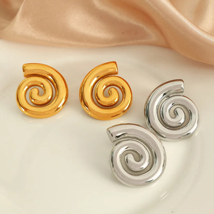 1 Pair Casual Retro Classic Style Swirl Pattern Polishing Plating 304 Stainless Steel 18K Gold Plated Ear Studs