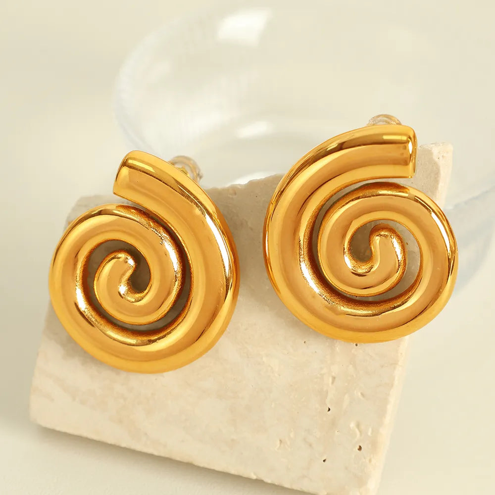 1 Pair Casual Retro Classic Style Swirl Pattern Polishing Plating 304 Stainless Steel 18K Gold Plated Ear Studs