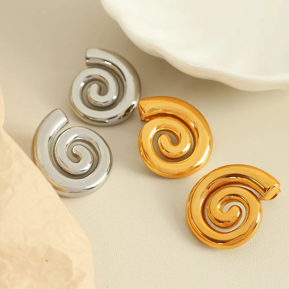 1 Pair Casual Retro Classic Style Swirl Pattern Polishing Plating 304 Stainless Steel 18K Gold Plated Ear Studs